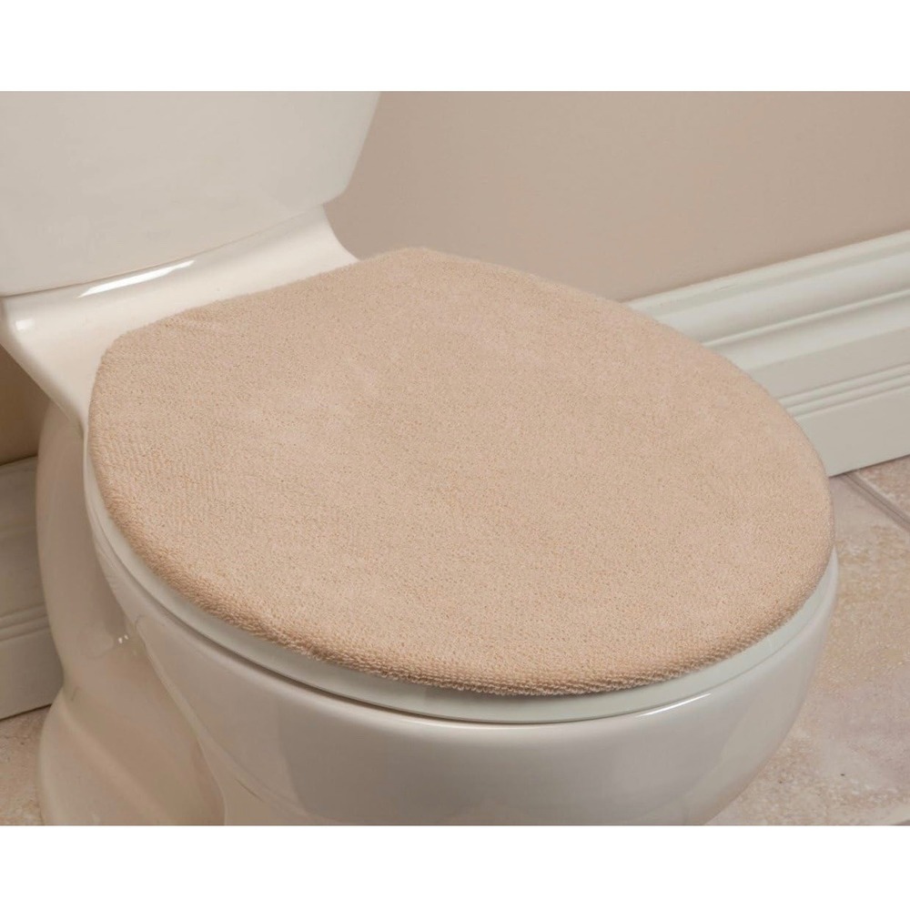 Toilet Lid‎ Cover Cozy Plush Beige Mdeals Elastic Hooks Bathroom Seat Protector